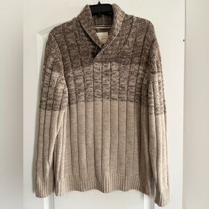 Men's Cowlneck Sweater - Brown and Cream